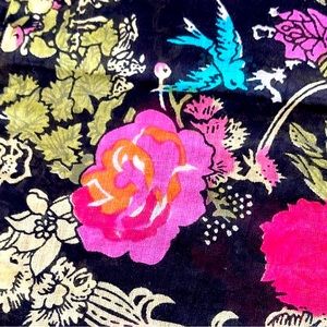 Beautiful Fringed Vintage Floral Sparrow Scarf Wear or Home Display Retro Motif